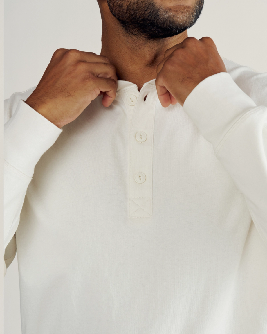 Closeup view of Men's Henley LS - Whisper White