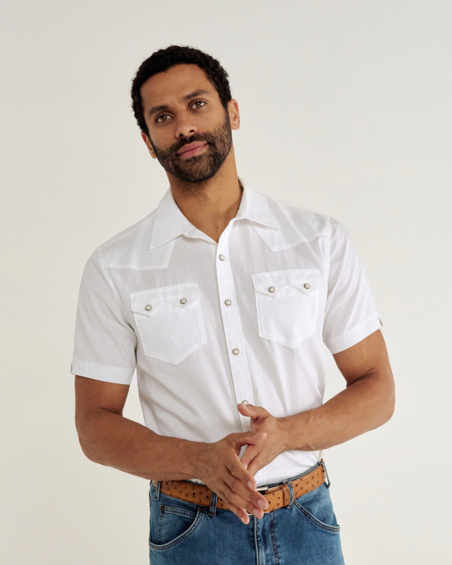 Sawtooth Pearl Snap Shirt - White cotton | Tecovas
