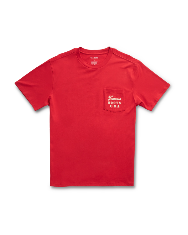 Closeup detail view of Men's USA Pocket Tee - Red / White