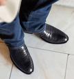 The Marshall Midnight Crocodile Cowboy boots in Black close up