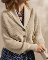 Closeup detail view of Women's Shawl Collar Cardigan Sweater - Natural