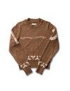 Front view of Women's Crew Neck Lucky Boots Sweater - Brown Heather/Oatmeal on plain background