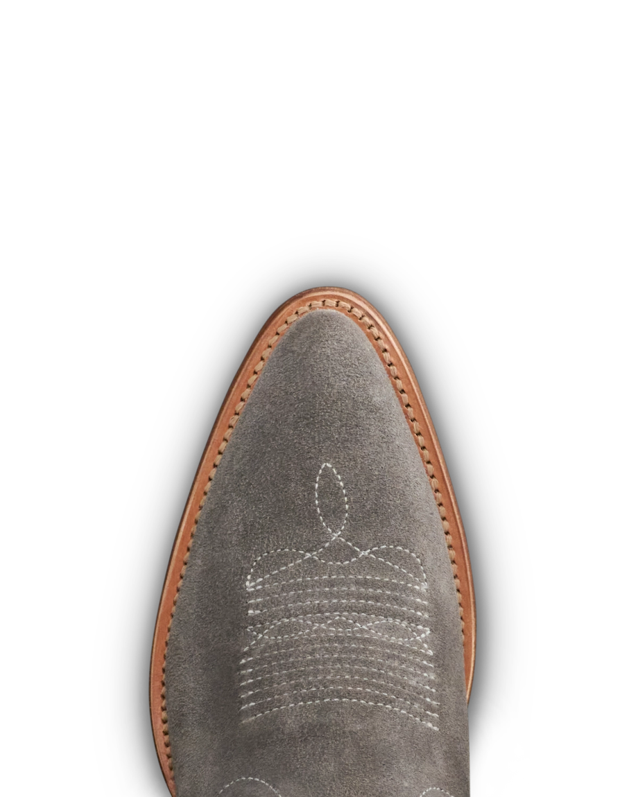 Toe view of The Abby Cavalier - Charcoal Suede on plain background