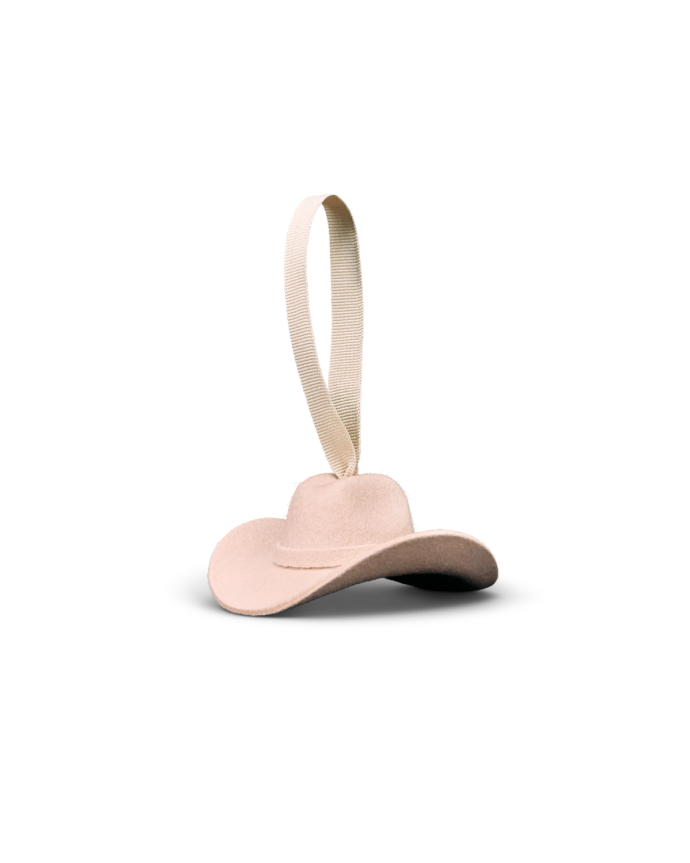 Quarterfront view of Cattleman Hat Ornament - Blush on plain background