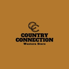 Logo of Country Connection Western Store with two intertwined horseshoes on a brown background.