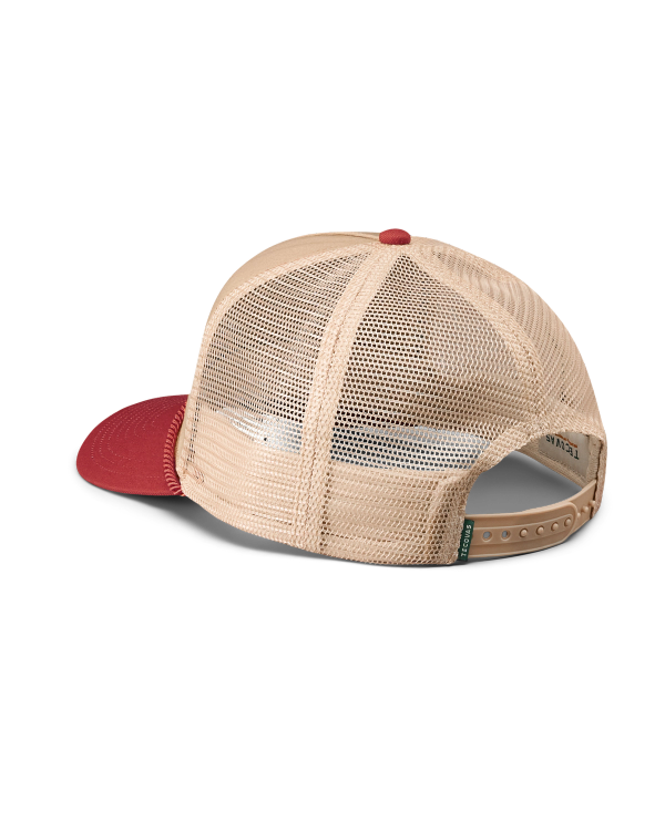 Quarterback view of Tecovas Badge Trucker - Red on plain background