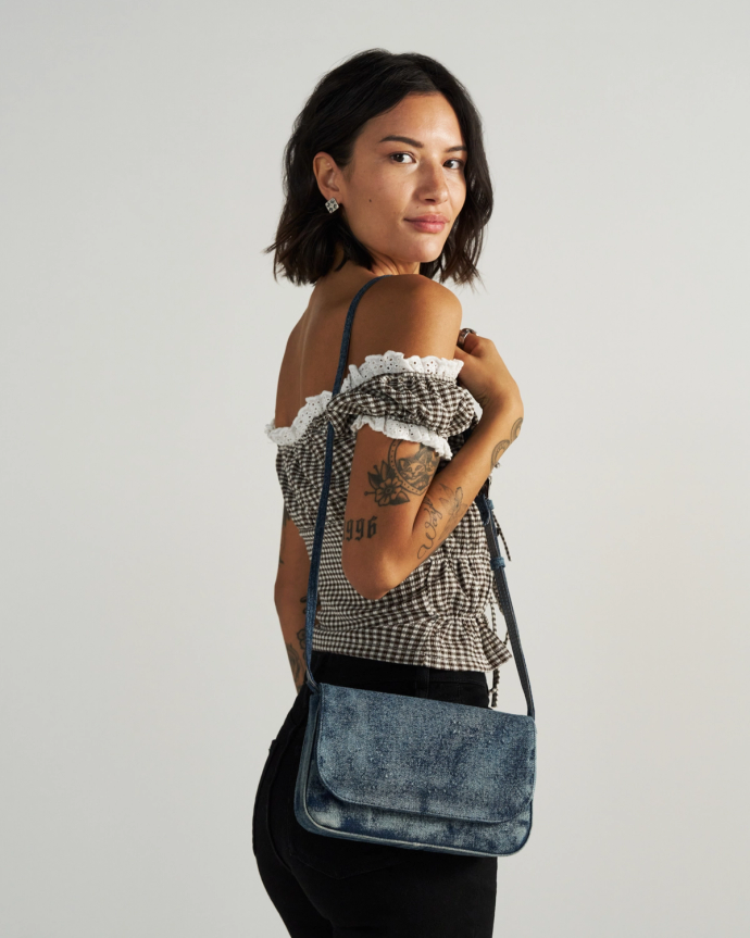 View of Denim Shoulder Bag - Medium Wash
