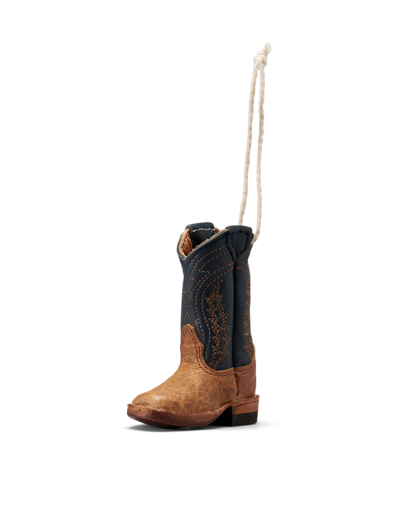 Quarterfront view of Doc Boot Ornament - Tan on plain background