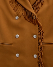 Closeup detail view of Women's Western Fringe Coat - Caramel