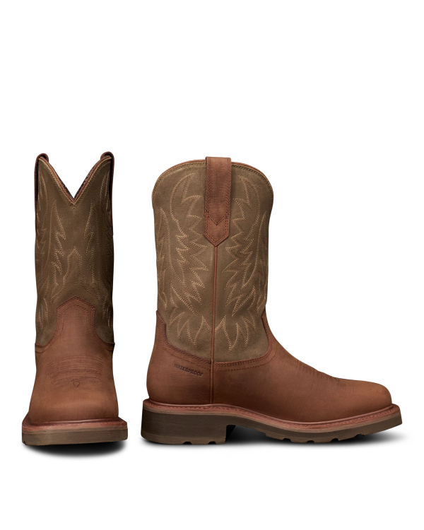 Pair view of LongHaul Waterproof Square Soft Toe Work Boot - Rust Cowhide on plain background