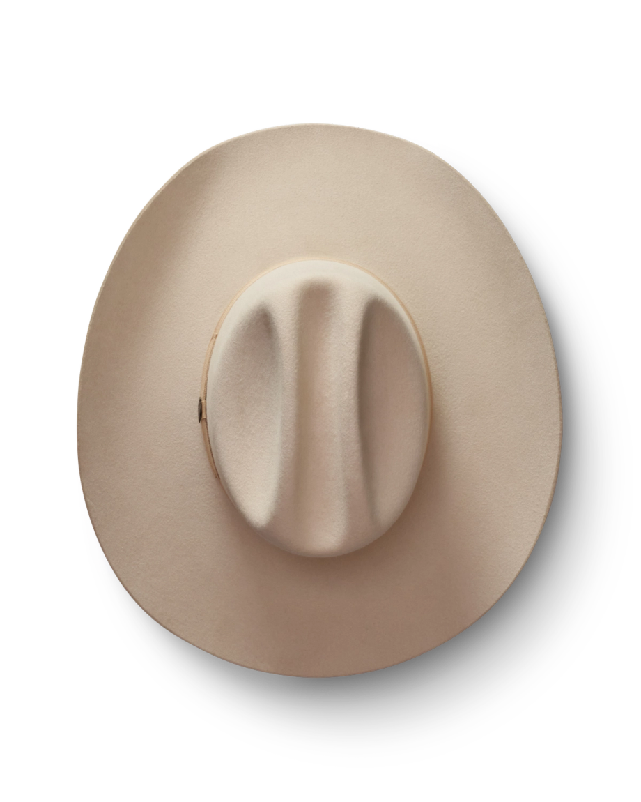 Top view of Cattleman Fur Cowboy Hat - Silverbelly on plain background
