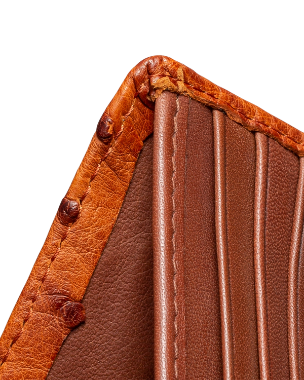 Closeup view of Ostrich Billfold - Pecan