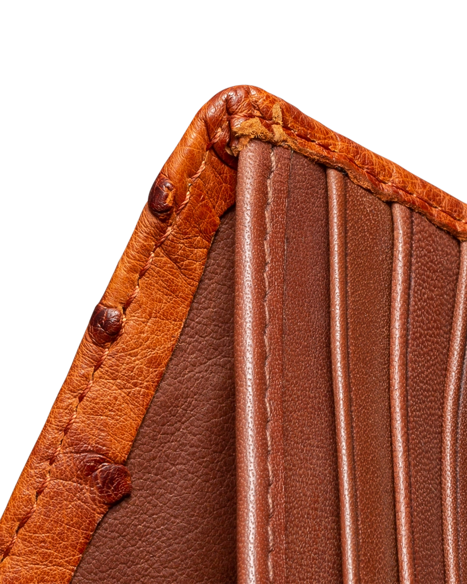 Closeup view of Ostrich Billfold - Pecan