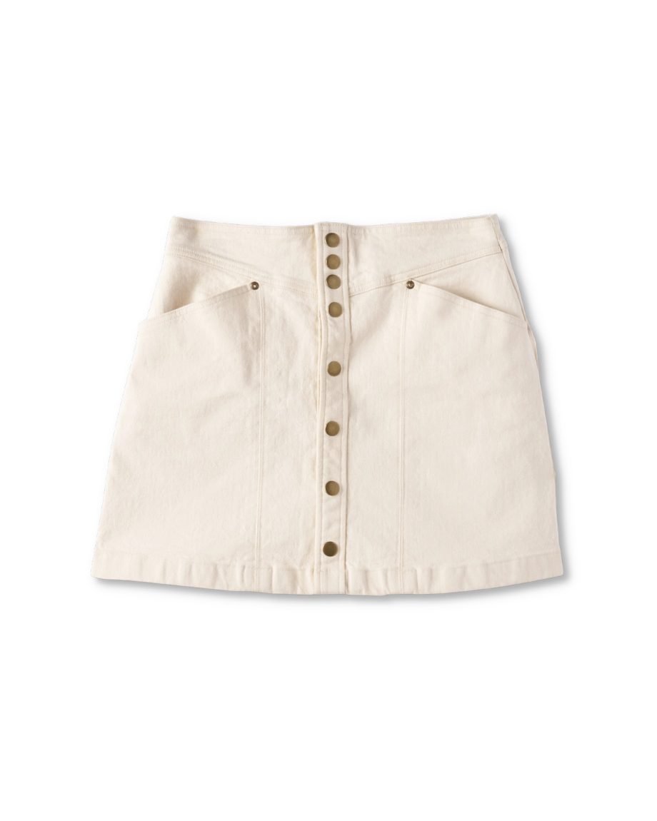 Front view of Women's Denim Mini Skirt - Natural on plain background