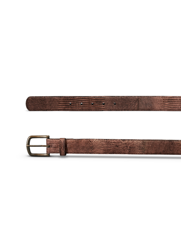 Closeup view of Men's Lizard Belt - Cask