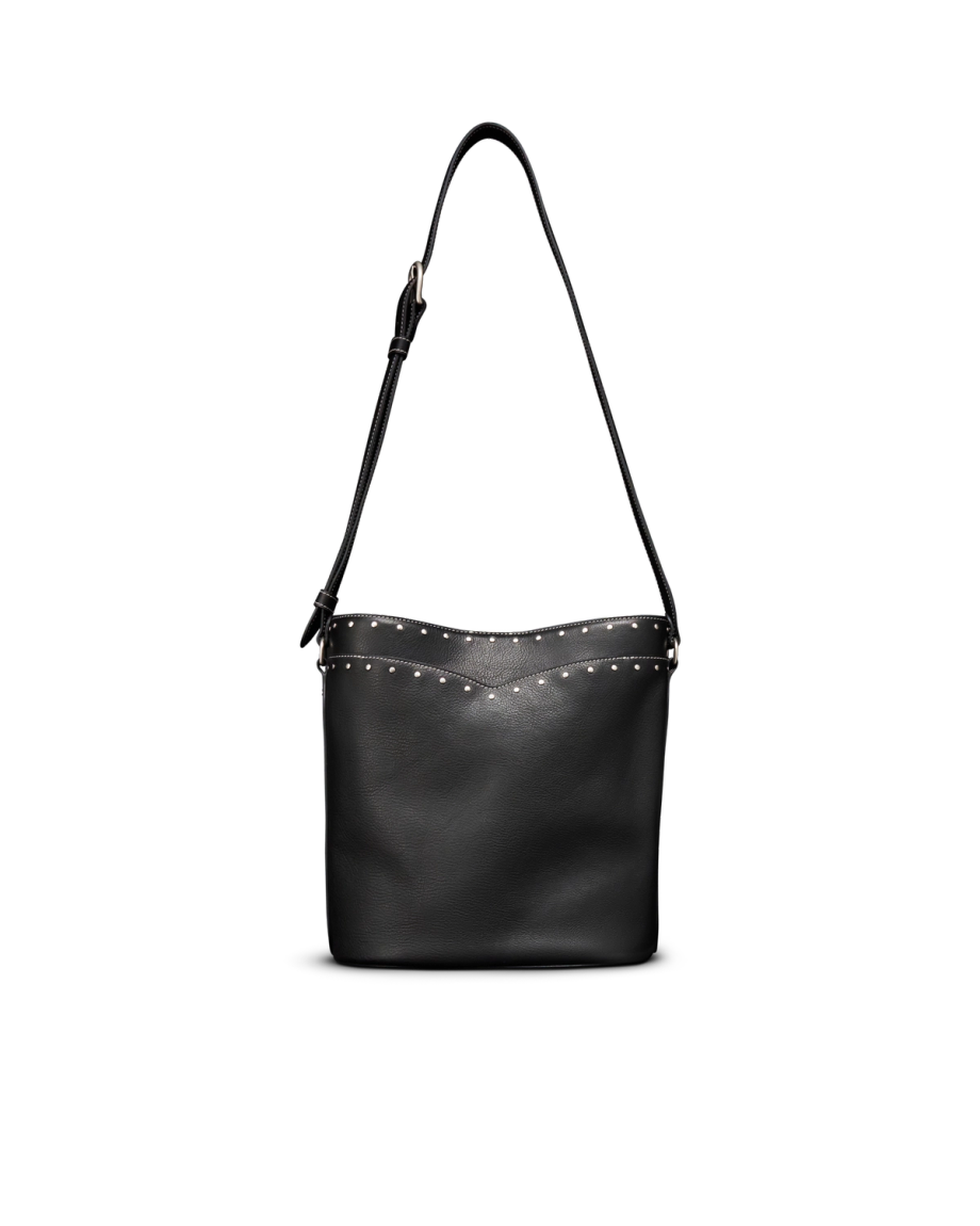 Front view of Shoulder Bucket Bag - Black on plain background