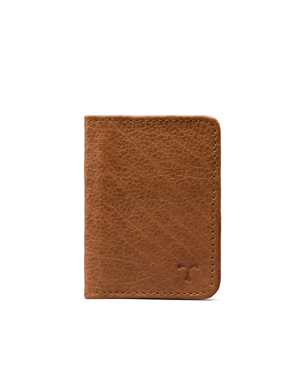 Front view of Bison Bifold Card Case - Tan on plain background