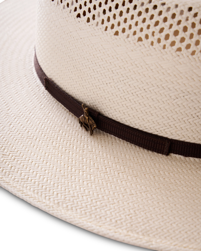 Closeup view of The Cruiser Straw Cowboy Hat - Natural