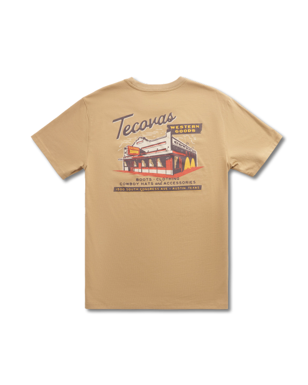Closeup detail view of Men's Store Front Pocket T-Shirt - Khaki/Multi