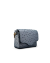 Quarterfront view of Ostrich Flap Handbag - Blue on plain background