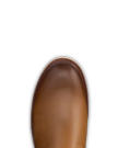 The Knox in Wheat Cowhide. Top view of the toe of a wheat cowhide leather boot against a white background.