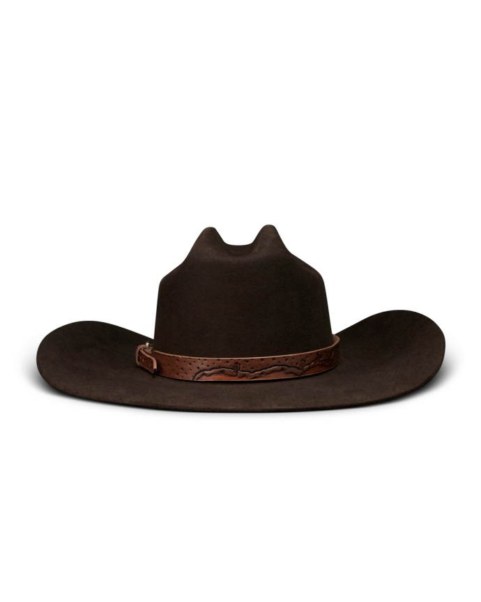 Back view of Cattleman Birthday X Hat - Dark Brown on plain background