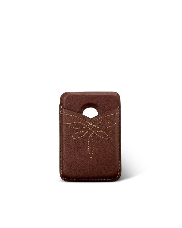 Front view of Cowhide MagSafe Card Holder - Brown on plain background