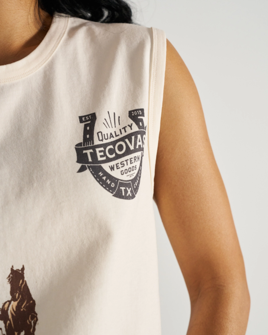 Closeup detail view of Women's Muscle Tank - Bone