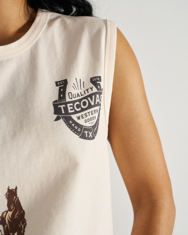 Closeup detail view of Women's Muscle Tank - Bone