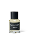 A clear glass bottle of Ranger Station Waterloo eau de parfum with a black cap and a black label featuring white text.