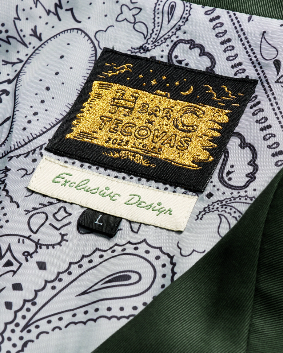Closeup view of Men's Tecovas X H Bar C Birthday X Bolero Jacket - Green