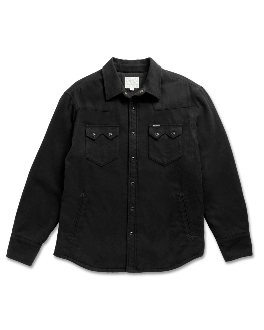 Closeup detail view of Men's Sawtooth Pearl Snap Shacket - Black