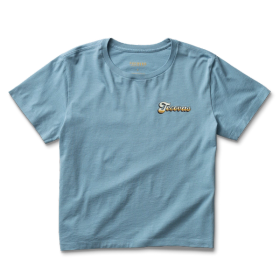 Flat Lay of Tecovas Woman's logo tee in Lake color front