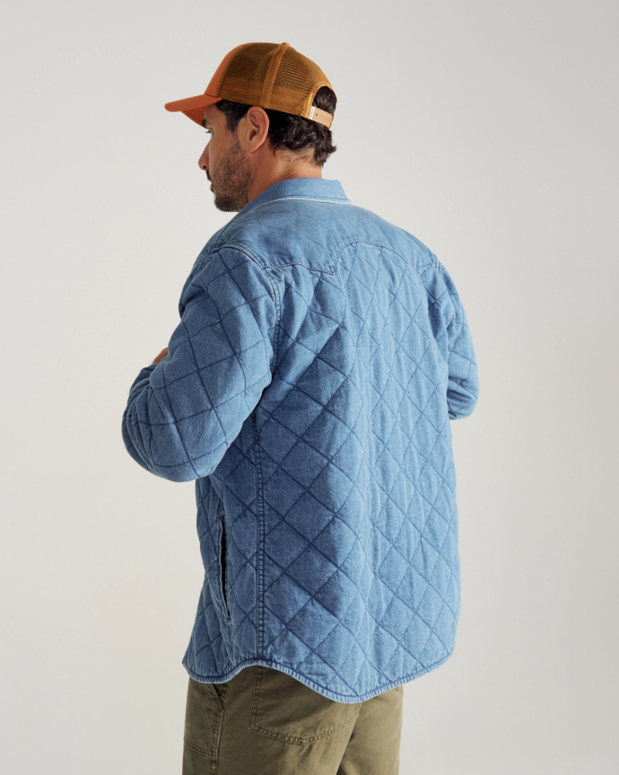 Back view of Men's Quilted Denim Shacket - Medium on model