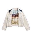 Back view of Women's Dolly Jacket  - Blue / White on plain background