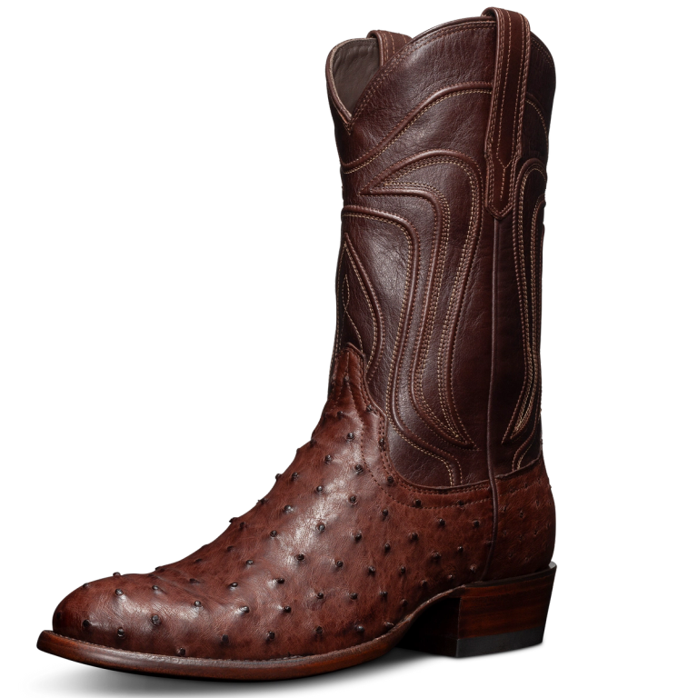 El Leon Boots Mens 8 Western Cowboy Orange Ostrich Leather Pointed Toe Mid  Calf