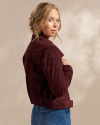 Back view of Women's Goat Suede Brush Jacket - Burgundy on model