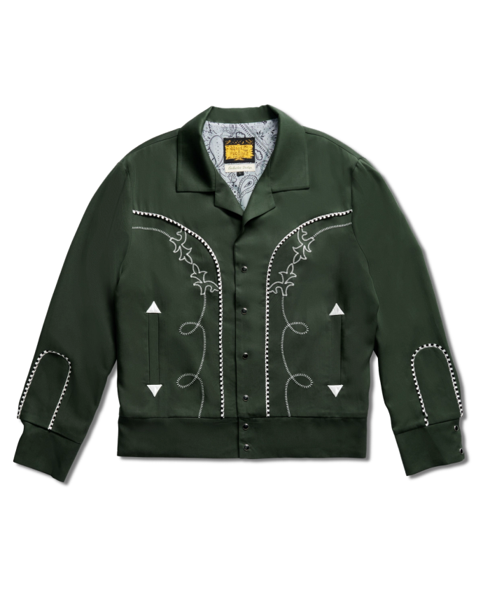 Front view of Men's Tecovas X H Bar C Birthday X Bolero Jacket - Green on plain background