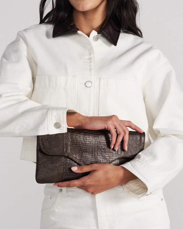 View of Lizard Clutch - Coffee