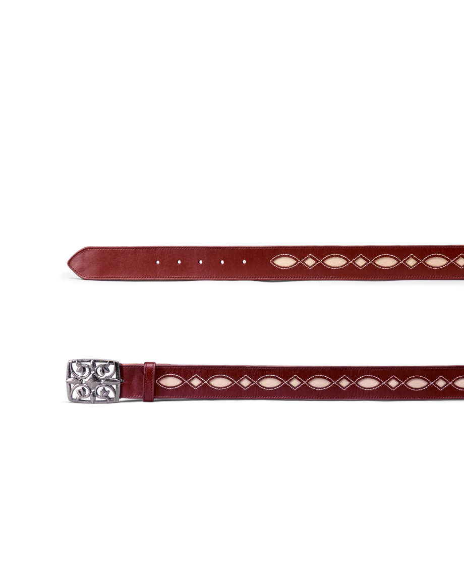 View of Women's Diamond Inlay Belt - Scarlet/Bone