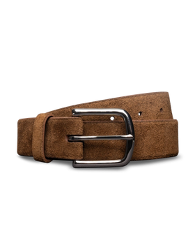 Front view of Men's Suede Belt II - Whiskey on plain background