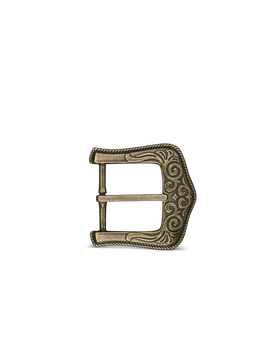 Front view of Scroll Tombstone Buckle - Antique Brass on plain background