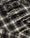 Closeup detail view of Women's Plaid Fringe Shacket - Black / White