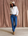 Full view of Women's Mid-Rise Stovepipe Jeans - Medium on model