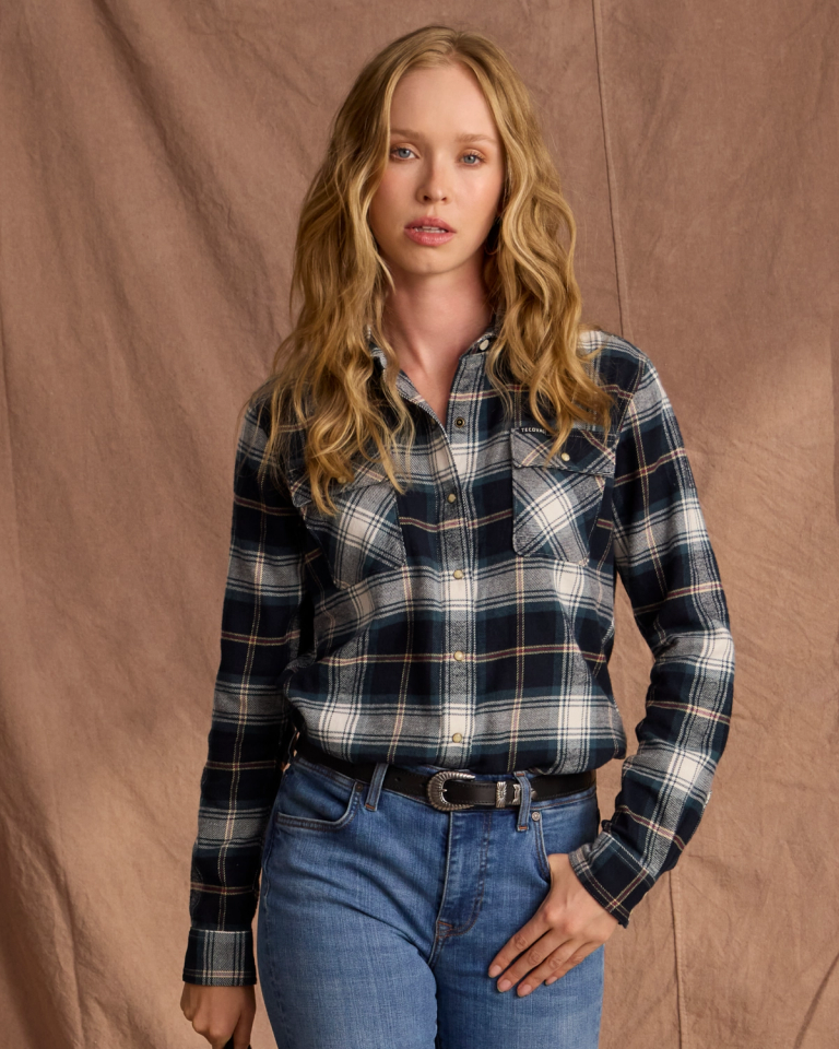 Women s Flannel Pearl Snap Black Green Multi Stripe Tecovas