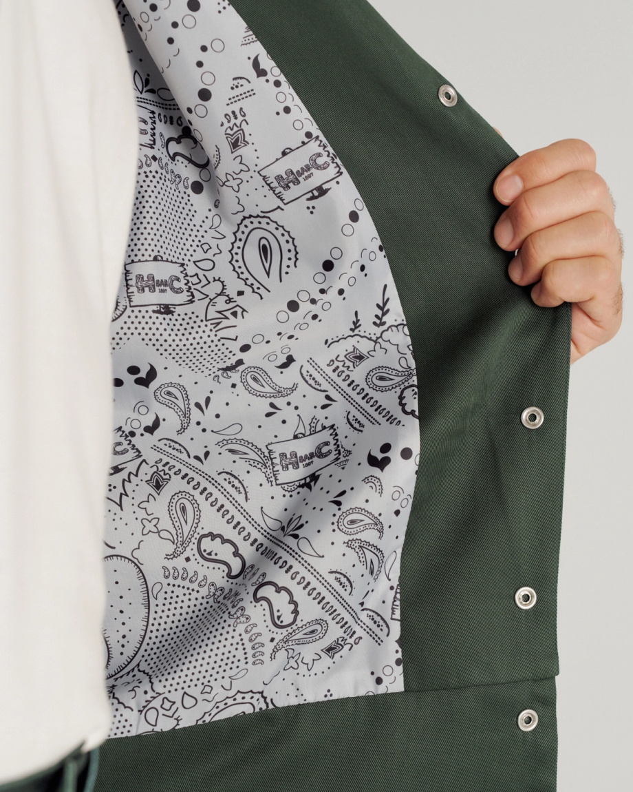 Closeup view of Men's Tecovas X H Bar C Birthday X Bolero Jacket - Green
