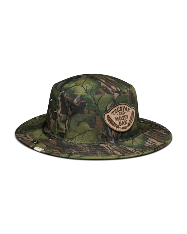 Quarterfront view of Tecovas x Mossy Oak Boonie Hat - Full Foliage on plain background
