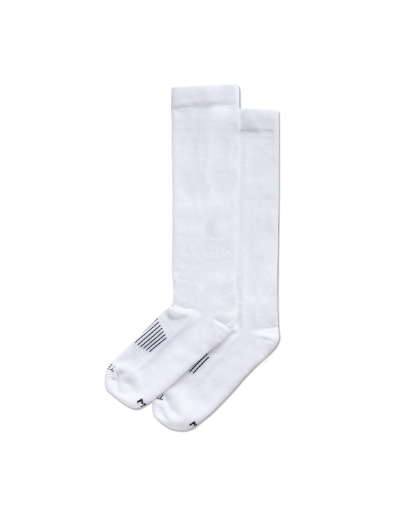 Quarterfront view of Boot Socks - White on plain background
