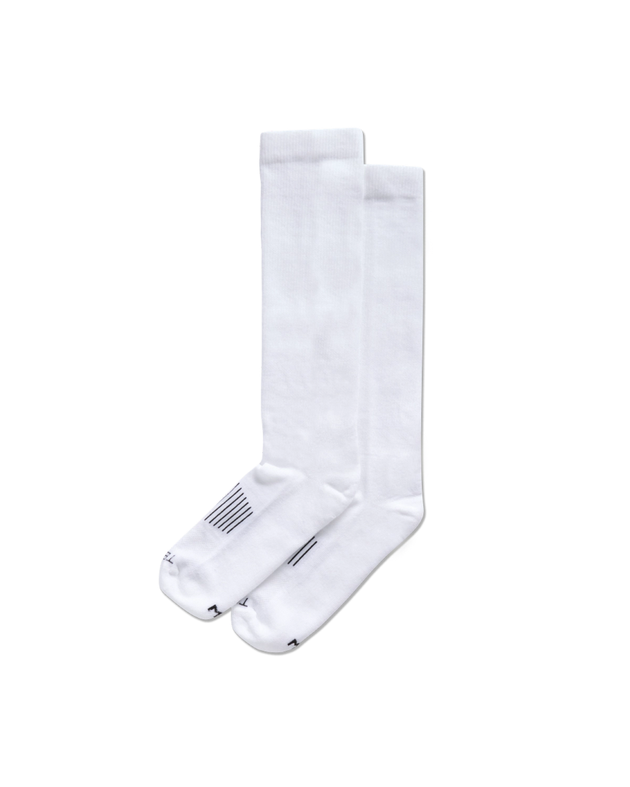Quarterfront view of Boot Socks - White on plain background