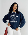 Front view of Women's Oversized Sweatshirt - Navy on model